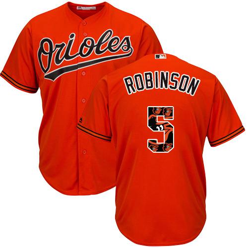 Orioles #5 Brooks Robinson Orange Team Logo Fashion Stitched MLB Jersey